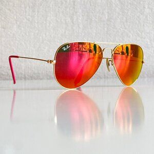 Ray-Ban Gold Frame Pink Mirror Lens Aviator Sunglasses 58mm